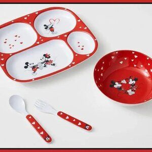 NEW Pottery Barn Kids Mickey Mouse 3 Piece Valentine's Nursery Feeding Set NIB